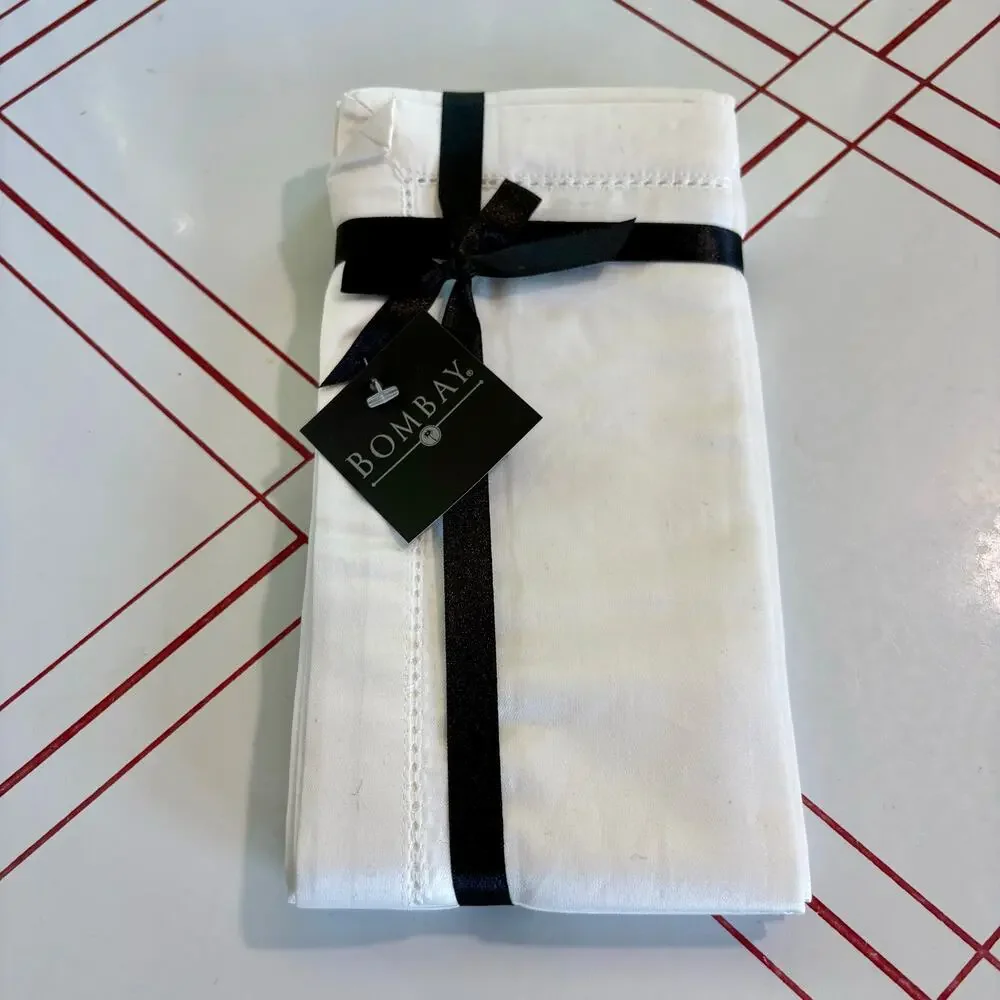 Vintage Bombay Company White Hemstitch Napkins, Set of 4, New Package